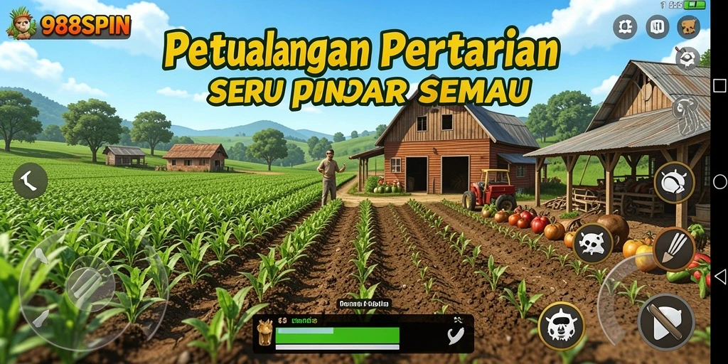 Screenshot utama 988SPIN menampilkan gameplay bertani yang interaktif.