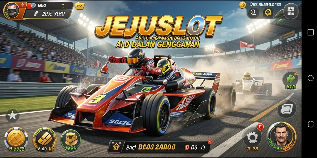 Tampilan seru balapan dari JEJUSLOT dengan mobil cepat.